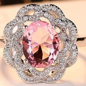 Luxury Pink Flower Fashion Ring Size 9
